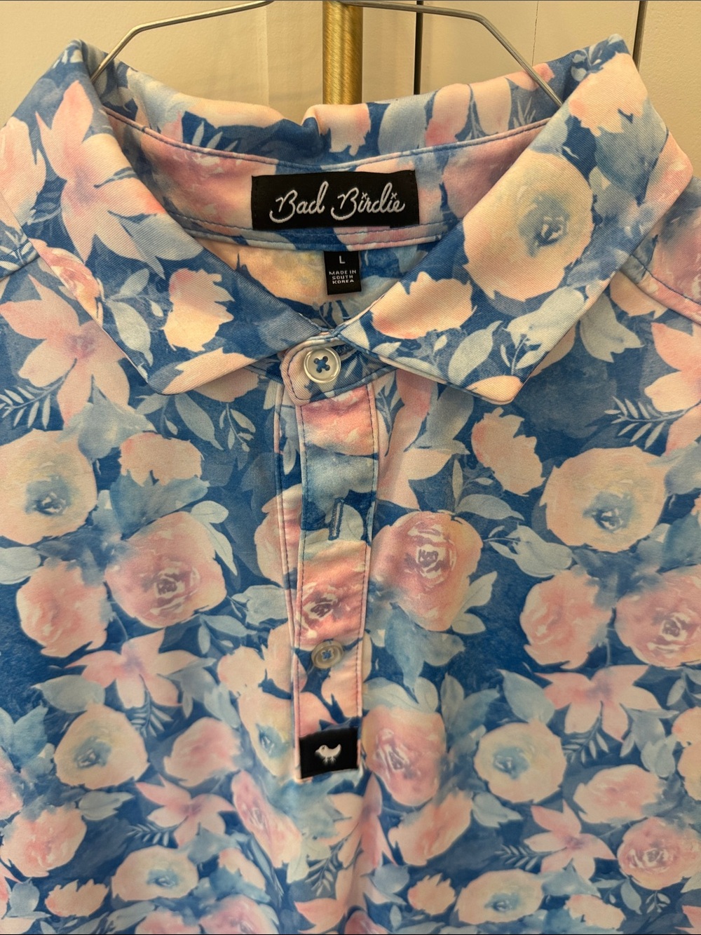 Bad Birdie Blue & Pink Floral Men’s Polo